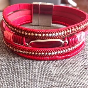 Red Rhinestone Cuff - Pre-loved (7")